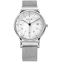 FEICE Ultra-Thin Automatic Mens Bauhaus Style Mechanical Watch White Dial Stainless Steel Strap Analog Three-Hand Casual Dress Watch Christmas Gift Mens Watch. -FM221Pro Silver