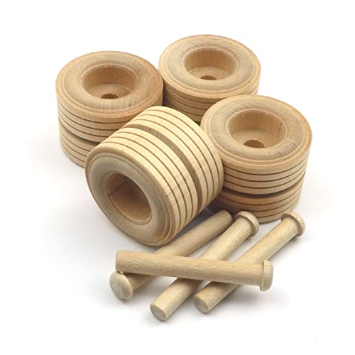 Oakcrafts 2" Double Treaded Wooden Wheel - Pack Of 4 Including Axles
