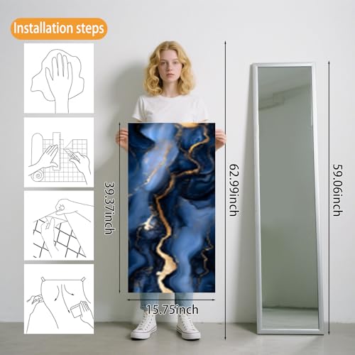 Image of Nuxovilar Navy Gold Marble Vein Wallpaper Peel Stick Vinyl 15.75x39.37