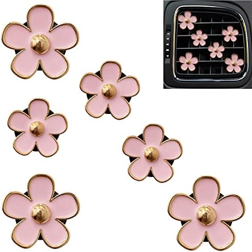 Flower Air Vent Clips 6 Pieces Cute Daisies Car Clips, Air Conditioning Outlet Clip Car Air Freshener Clip with Aromatherapy Block, Car Charm Air Vent Accessories for Girls Women