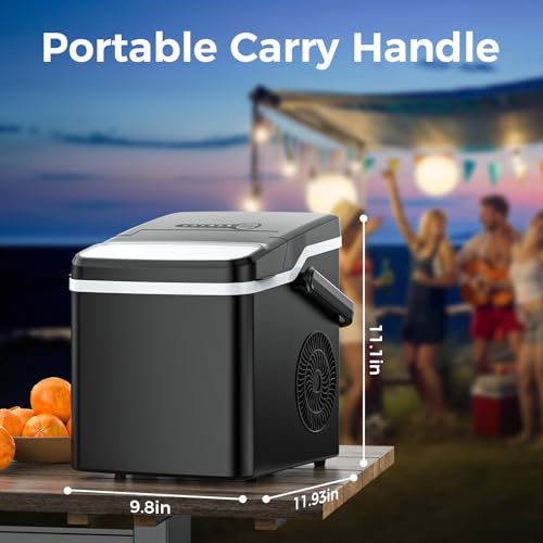 Image of Ice Maker Countertop, Portable Ice Maker Machine, 26.5Lbs /24H, 9Pcs /6Mins, 2 Sizes of Bullet Ice, Self-Cleaning, Basket and Scoop, Ideal for Home /Office /Outdoor Use, Black