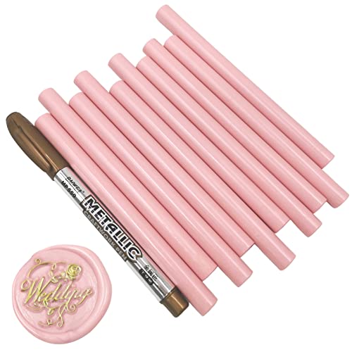 VARACL Siegelwachsstifte für Briefe, Vintage-Wachssiegelstempel, Klebepistole, Siegelwachs für Hochzeitseinladungen, Umschläge, Grußkarten, Geschenkkarten, mit Gold wachssiegelstift ( Pink) Cover