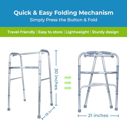 Image of EverActiv Lightweight Aluminium Reciprocal Walker for Adults & Elderly | Height Adjustable Walking Support Frame | Foldable Sturdy Mobility Aid for Senior Citizens | Made In India