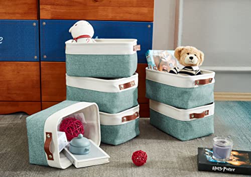 Image of DECOMOMO Small Storage Basket, Closet Storage Bins, Baskets for Organizing Shelves (Teal & White, Small - 6 Pack)