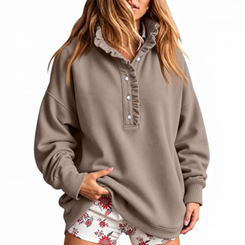 Gumipy Mock Neck Sweatshirt Women Henley Oversized Sweatshirt Sweat Shirt - image 1