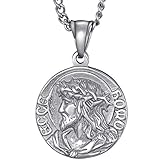 MOO&LEE Mens Stainless Steel Crown of Thorns Head of Jesus Christ Pendant Necklace Round Medal Praye