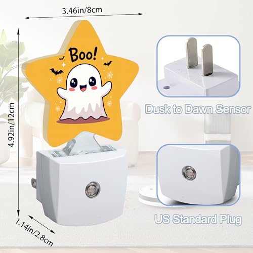 Image of Cute Ghost Nightlight,Halloween Bat Star Night Lights Plug into Wall Decorations for Bedroom Bathroom,Dusk to Dawn Sensor Kitchen Hallway Stairs Energy Efficient Desk Lamp