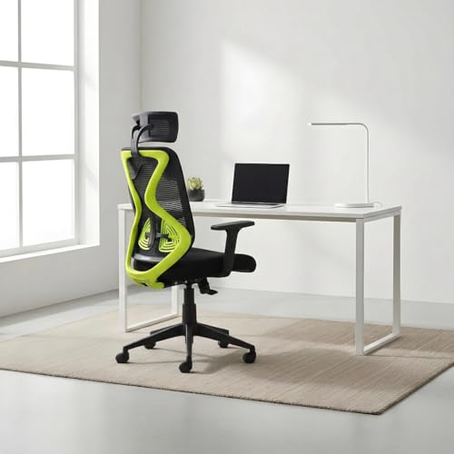 Image of Metal Mesh Back Executive Office Chair - Ergonomic Design with Adjustable Height, Durable and Breathable Seating for Office Work | 64x 61x119 cm | (Neon Green)