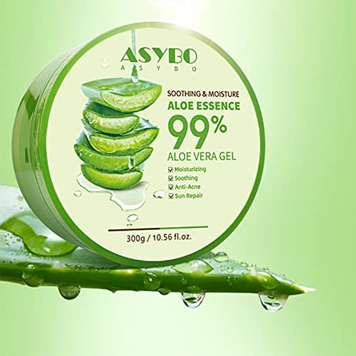 ASYBO 300 ML Aloe Vera Gel – 99% reine Aloe Vera Feuchtigkeitscreme für Gesicht und Körper, natürliche Aloe-Creme für trockene Haut, Sonnenbrand, Akne