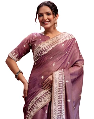 Image of SIRIL Women's Cotton Weaving Tassels Saree With Unstitched Blouse Piece
