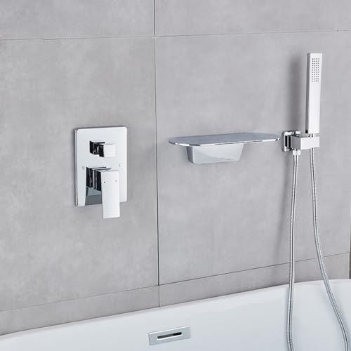Ensemble de pommeau de douche et mitigeur cascade chromé pour baignoire salle de bain