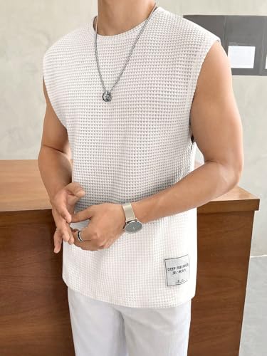 Image of NETCLICK Mens Waffle Tank Tops Sleeveless Round Neck Polycotton Vest, Sando & T-Shirt for Gym, Running and Outdoor