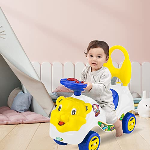 Image of Baby Car Ride On Push Car with Music and Back Rest for Baby (Lion Rider (White))