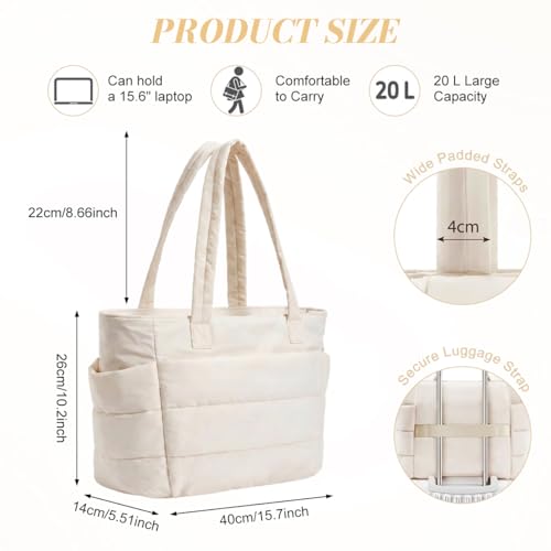 Image of PALAY Tote Bag for Woman Soft Lighweight Puffy Travel Handbag 15.6 inches Laptop Quilted Shoulder Hand Bags for Women