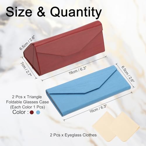 Image of PATIKIL Foldable Glasses Case, Triangle Magnetic Sunglasses Organizer Case PU Leather Eyeglass Case with Cloth for Glasses