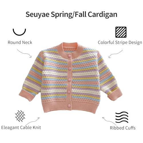 Baby Girl Striped Knitted Round Neck Button Down Rainbow Spring Fall Cardigan2