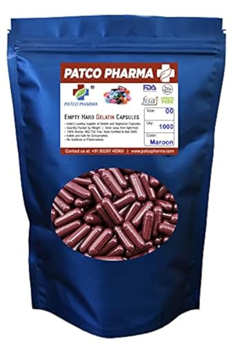 Image of Patco Pharma - Size 00 Maroon Empty Gelatin Pill Capsule - Gluten Free | DIY Powder Filling (Pack of 1000)