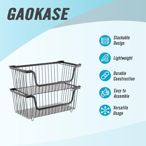 4 Pcs Stackable Wire Baskets for Pantry Organizers and Storage,Vegetable Fruit Basket for Countertop,Kitchen Storage Metal Baskets,Produce Potato Onion Storage Bin,Black - Image 3