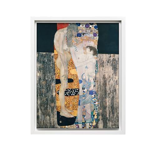 Poster Master Vintage Gustav Klimt Canvas - Retro The Three Ages of Woman Print - Fine Art - Classic Symbolism Painting - Art Nouveau Bedroom or Living Room Wall Decor - 16x20 White Framed Canvas