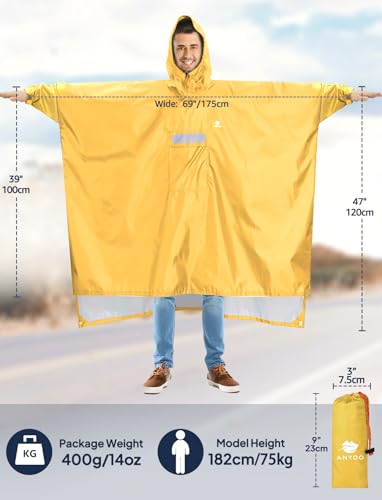Image of ANYOO Hooded Rain Poncho for Adults Waterproof Lightweight Rain Coat for Men Women Reusable Rain Jacket for Emergency Outdoor