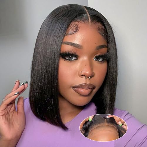 omswet Wear and Go Bob Wig Human Hair 200 Density