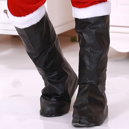 Children Christmas Santa 𝐂laus Boots Santa Wide Calf Black Boots White Plush Cuffs Foot for Christmas Cosplay3