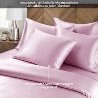 Luowei Satin Bettwäsche 135x200 cm 4 Teiliges Rosa Superweich Luxus Ästhetik Bettwäsche Set Seide Lüster Sommer Bettbezug für verschiedene Personengruppen Mit Reißverschluss und 2 Kissenbezüge 80x80cm – Ansicht 5