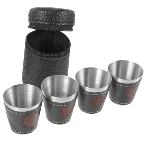 BCOATH Portable Stainless Steel Wine Cup Set with Leather Cover 30ml Capacity Metal Camping Wine Cup for Travel and Nightclubs with Carrying Case for