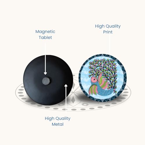 Image of RITUALISTIC Gondth Fridge Magnets | Metal & Non-breakable | Stylish Fridge Magnets Set | Gift Items for Women and Men | Home Decor Gift Items | Fridge Magnets Refrigerator Stylish | Pack of 5