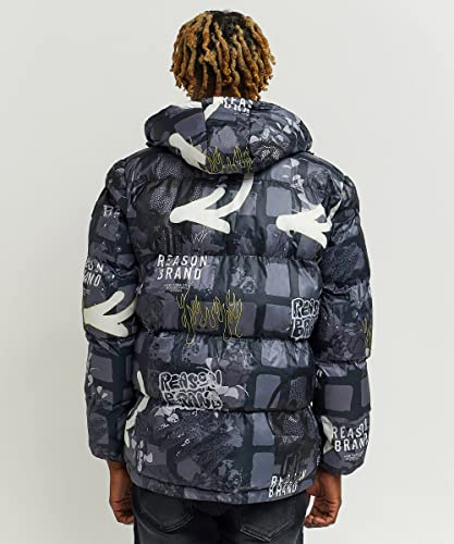 Reason Jackets For Men, Warm Insulated Travel Windbreaker, Popeye Wham Allover Print Winter Puffer Jacket (Grey,Size L) #TOP4