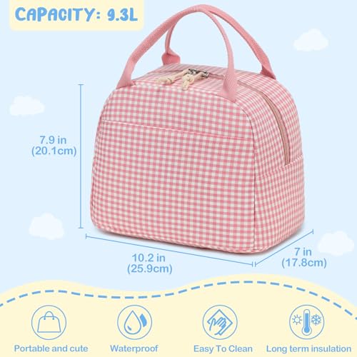 Image of CAMTOP Lunch Box Kids Insulated Lunch Bag Large Reusable Leakproof Cooler Lunch Bags for Boys Girls School Travel Picnic (Pink and White Checkered)
