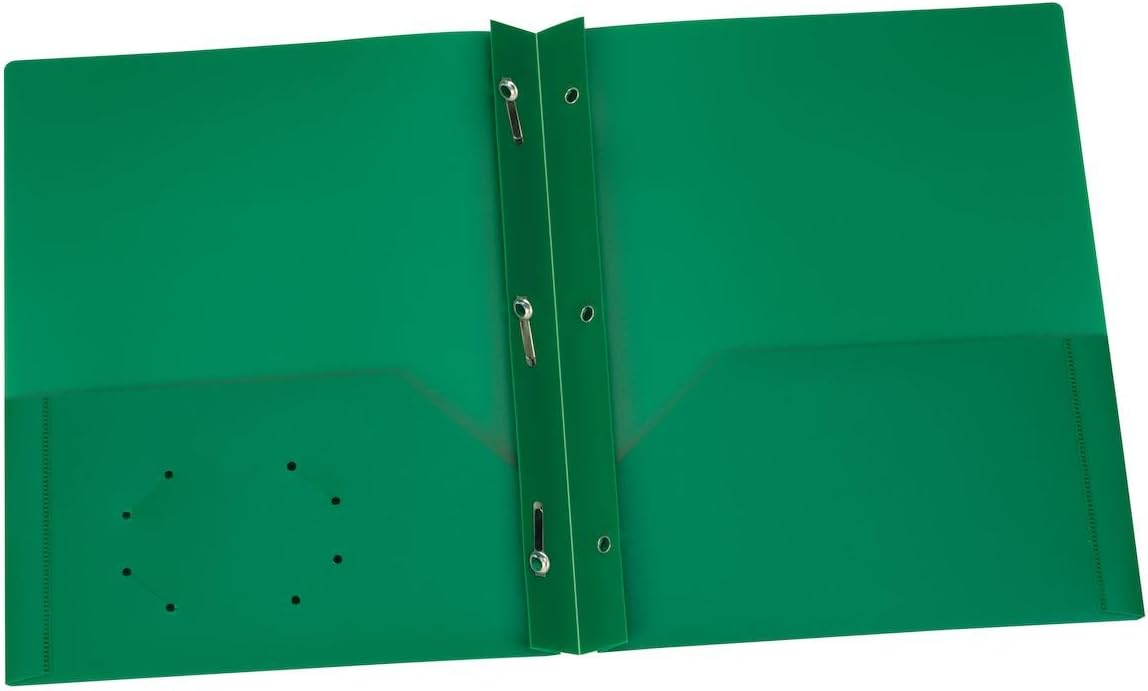 Oxford Green Poly Two Pocket Portfolio with Prongs, Pack of 25