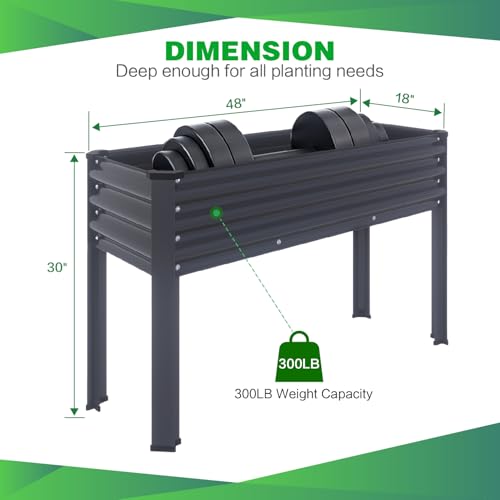 48 x 18 x 31 inch 2 Pack Galvanized Raised Garden Bed Outdoor with Legs, Elevated Planter Box Standing Growing Bed for Backyard, Patio, Balcony, Balcony with Bed Liner, 300lb Capacity Dark Grey — view 2