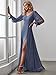 Ever-Pretty Women's Double V Neck Leg Slit Long Sleeve Mother of Bride Dress Haze Blue US12