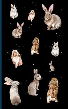 Bunny Rabbit Journal Note Book : Watercolor Bunnies on Black, Small College Ruled Notebook for Daily Stories or Memoir Writing