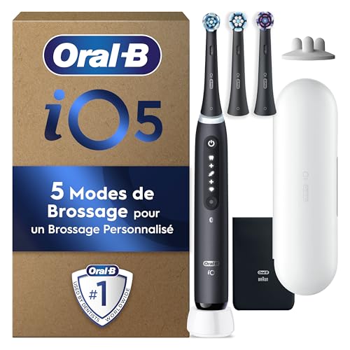 Oral-B iO 5 Brosse À Dents Électrique Noire, Un Capteur De Pression Pour Protéger Les Gencives,...