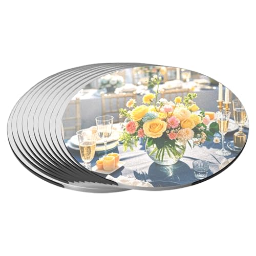 Image of 10 Pack Round Mirror Centerpieces for Tables Decorations, 6 inch Acrylic Circle Mirror Centerpieces Mirror Tray Candle Plate Centerpiece for Wedding Table Decorations Wall Decor (Round, 6inch)