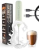 Elementi Rechargeable Milk Frother Wand & Drink Mixer Handheld - Powerful USB-C Rechargeable Frother - Hand Held Milk Foamer Whisk to Make Perfect Cappuccinos, Lattes & Drink Mixes (Mint Green)