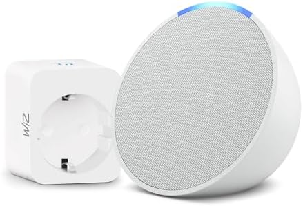 Echo Pop | Blanco + WiZ Enchufe Inteligente, compatible con Alexa...