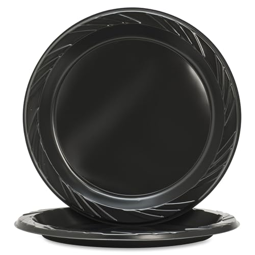 Genuine Joe Round Plastic Black Plates, 9" (Pack of 125) - Thumbnail 5