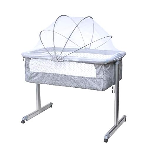 Bedside Bassinet,4HOMART Bedside Sleeper Portable Baby Crib Side Sleeper with Firm Mattress, Breathable Mesh and Mosquito Net