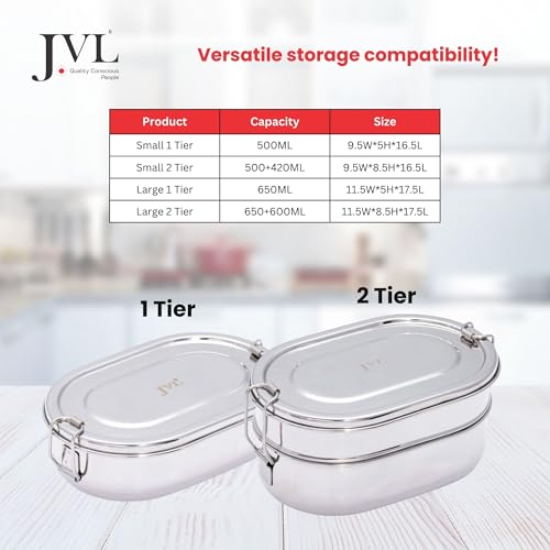 Image of JVL Stainless Steel 2 Tier Lunch Box (Capsule, Large)