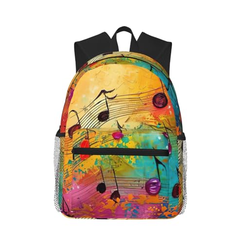 Sac à dos de voyage vintage imprimé notes de musique noir double épaule