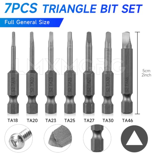Image of 7PCS Triangle Screwdriver Set Triangle Bit Set S2 Alloy Steel 2 inch /50mm 1 /4 Hex-Shank Tamper-Proof Security Bit TA18 TA20 TA23 TA25 TA27 TA30 TA46