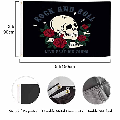 Swono Roses Skull 3X5 Flag Vintage Rock And Roll Floral Tattoo Dead Holiday Flag Outdoor Flag Garden Yard Outdoor Outside Decorative Flag #TOP1