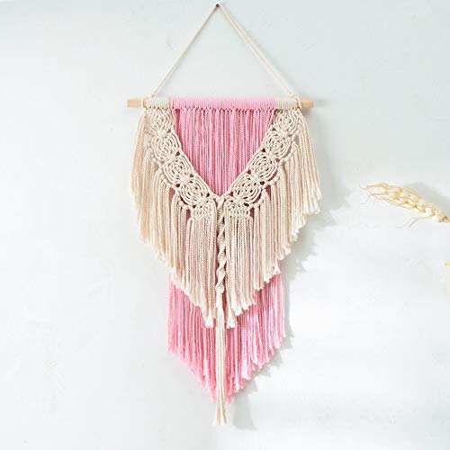 Tapisserie murale bohème rose macramé coton chambre coucher