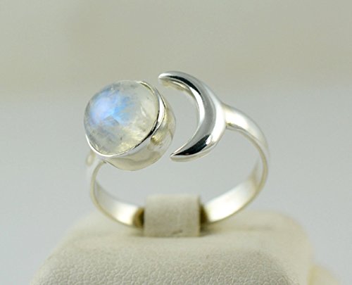 Rainbow Moonstone Silver Crescent Moon Ring, Rainbow Moonstone, Moonstone Crescent Moon Ring, 925 Sterling Silver, Silver Crescent Moon Ring, Handmade Jewelry, Size 4-13 US