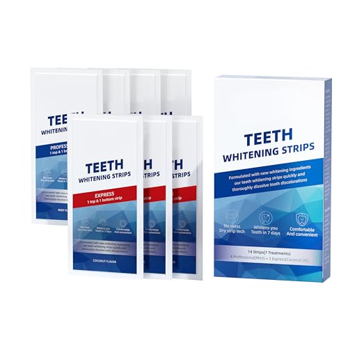 Teeth Whitening Strips 14 Strips, White Strips for Teeth Whitening, Tooth Whitening Strips for Teeth Sensitive, Removes Tartar Coconut Oil Whitestrips Stain Removal, Fresh Breath