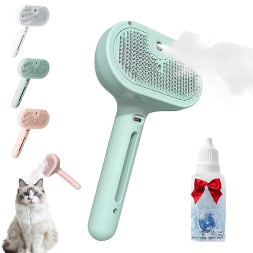 Kivori Pet Grooming Brush Steamer, 2025 Pet Spray Hair Removal Comb, Dog Steam Brush for Shedding, Water Brush for Cats and Dogs, Pet Hair Removal Comb with Water Tank (Green)