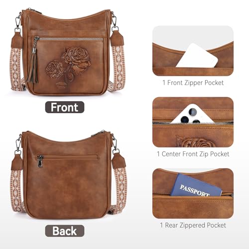 Image of Medium Crossbody Bags for Women,Vegan Leather Hobo Purses Embossed | Women's Shoulder Handbags with Adjustable Boho Strap for Daily Travel Lightweight Cross body Purses with Multi Pockets